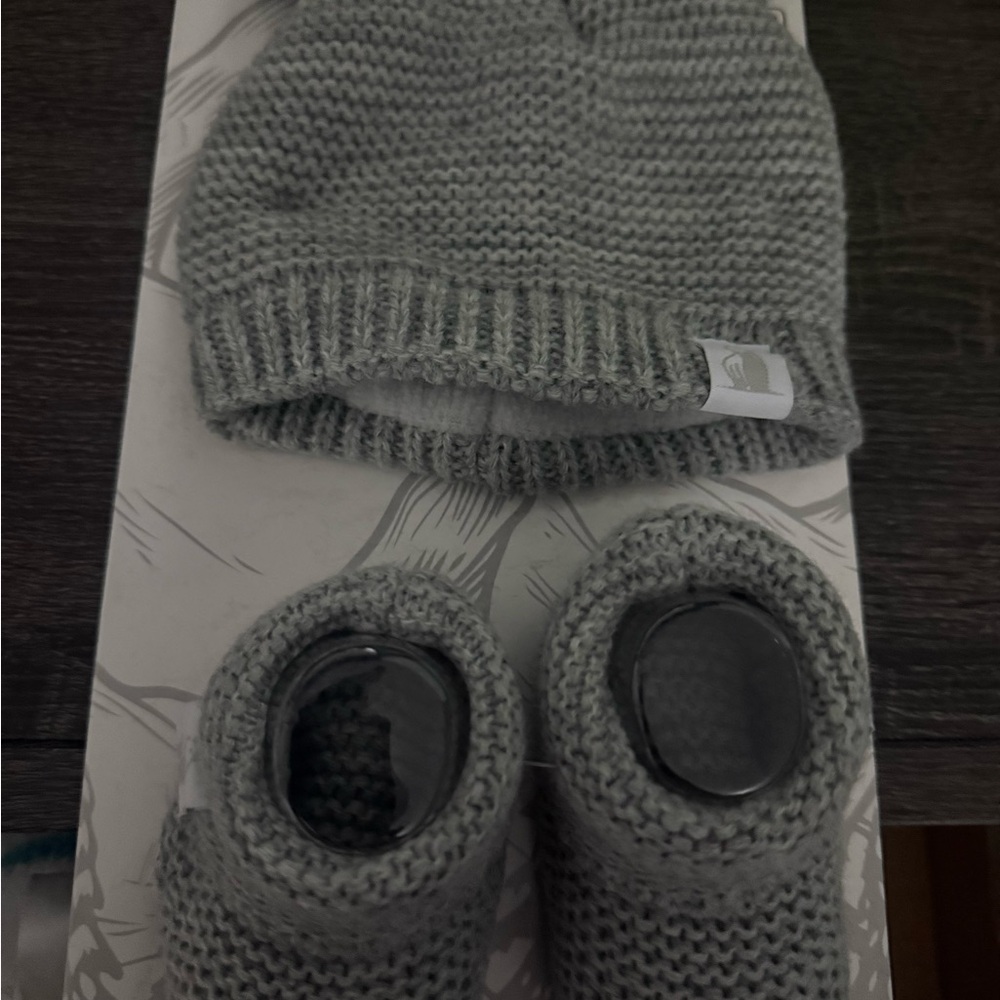 Gray Knit Baby Hat and Booties Set